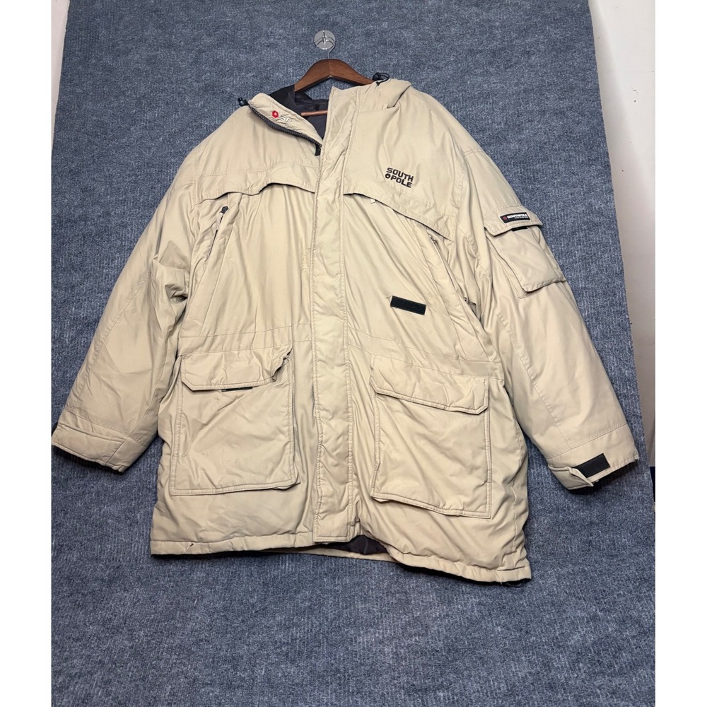 Vintage Y2K Southpole Arctic Outfitter Down Parka Jacket Beige Hooded Men's XXL